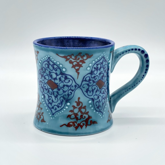 Beautiful Manna Pottery Turquoise Blue Hand Painted Coffee Mug Cup 12 oz Signed - Picture 1 of 7